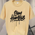 Men'WB shield Regular Fit Stay Humble Letter Print Round Neck Graphic Tee, Casual Short Sleeve T-shirt for Daily Wear,...