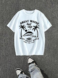 Men'WB shield Regular Fit Surfing & Mountain Print Round Neck Graphic Tee, Casual Short Sleeve T-shirt for Daily Wear,...