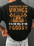 Men'WB shield Regular Fit Viking Letter Graphic Round Neck Tee, Street Casual Short Sleeve T-shirt for Daily Outdoor...