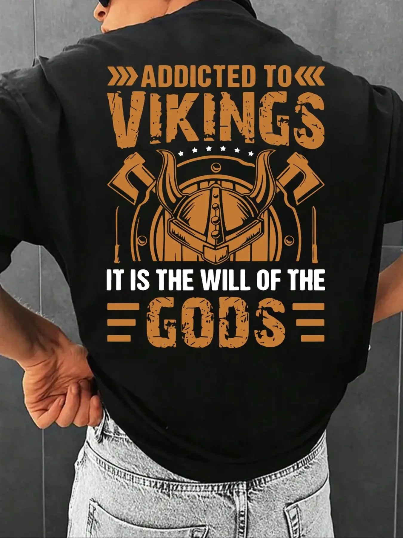 Men'WB shield Regular Fit Viking Letter Graphic Round Neck Tee, Street Casual Short Sleeve T-shirt for Daily Outdoor...