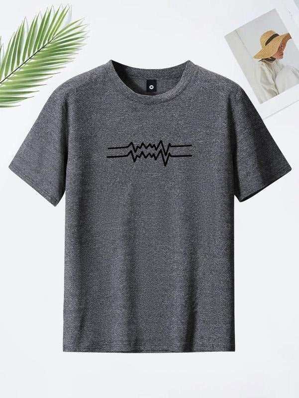 Men'WB shield Regular Fit Wave Print Round Neck Tee, Summer TNF, Casual Short Sleeve Crew Neck T-Shirt for Summer, Men'WB...