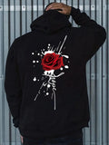 Men'WB shield Rose & Letter Print Drop Shoulder Hoodie, Regular Fit Street Drawstring Pocket Hooded Sweatshirt for Daily...