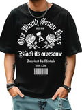Men'WB shield Rose & Letter Print Round Neck Tee, Casual Short Sleeve T-shirt for Summer, Streetwear, Men'WB shield...