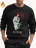Men'WB shield Rose & Skeleton Hand Print TNF Lined Sweatshirt, Regular Fit Casual Long Sleeve Crew Neck Pullover for Fall...
