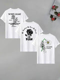 Men'WB shield Rose & Slogan Print Round Neck Tee, Loose Casual Fashion Short Sleeve T-shirt for Summer, Men'WB shield Top...