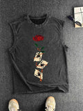 Men'WB shield Rose Print Round Neck Tank Top, Regular Fit Casual Sleeveless Crew Neck Top for Summer, Men'WB shield TNF...