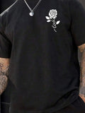 Men'WB shield Rose Print Round Neck Tee, Casual Short Sleeve T-shirt for Summer, Men'WB shield Top for Daily Wear...