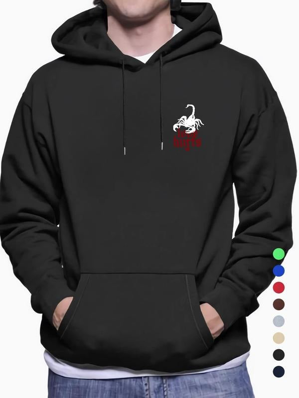 Men'WB shield Scorpion & Letter Print Drop Shoulder Hoodie, Regular Fit Fashion Casual Drawstring Pocket Hooded...