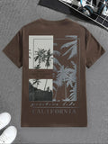 Men'WB shield Short Sleeve Round Neck Graphic Tee, Casual Style Tee, Regular Fit Coconut Tree Print Crew Neck T-Shirt for...