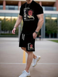 Men'WB shield Short Sleeve Tee & Shorts Set, Loose Casual Round Neck T-shirt & Shorts, Summer TNF Set for Men Hoodie,...