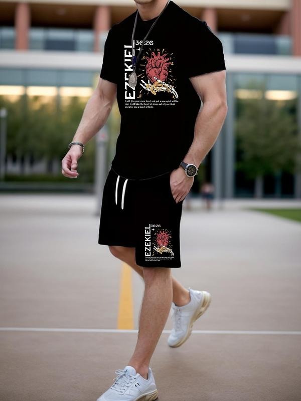 Men'WB shield Short Sleeve Tee & Shorts Set, Loose Casual Round Neck T-shirt & Shorts, Summer TNF Set for Men Hoodie,...