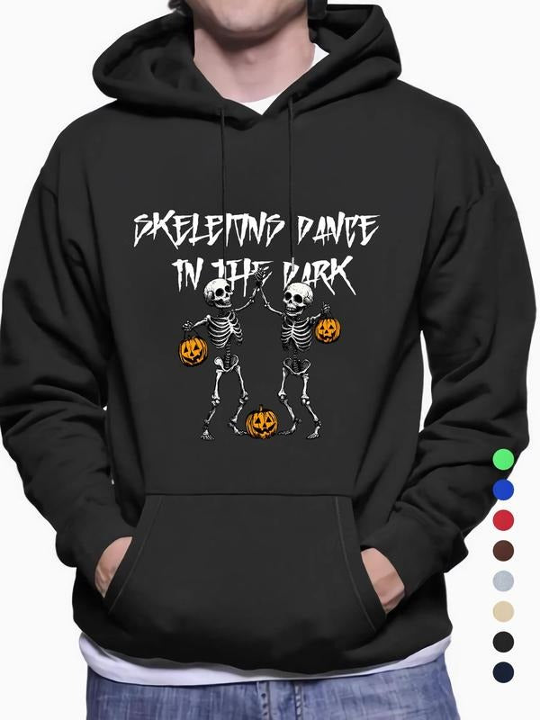 Men'WB shield Skeleton & Letter Print Drop Shoulder Hoodie, Fashion Casual Regular Fit Drawstring Pocket Hooded...