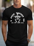 Men'WB shield Skeleton & Letter Print Round Neck Tee, Loose Casual Short Sleeve T-shirt for Summer, Men'WB shield Top for...