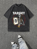 Men'WB shield Skeleton & Target Print Short Sleeve Graphic Tee, Casual Round Neck T-shirt for Summer, Fashion Men'WB...