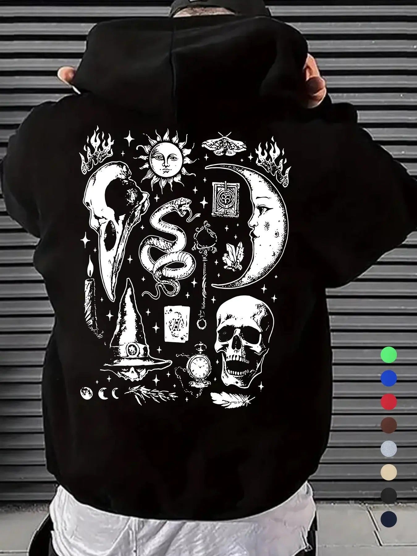 Men'WB shield Skull & Animal Print Drawstring Hoodie, Casual Regular Fit Pocket Long Sleeve Hooded Sweatshirt, Men TNF...