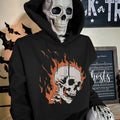 Men'WB shield Skull & Fire Print Drop Shoulder Hoodie, Fashion Casual Regular Fit Drawstring Pocket Hooded Sweatshirt for...
