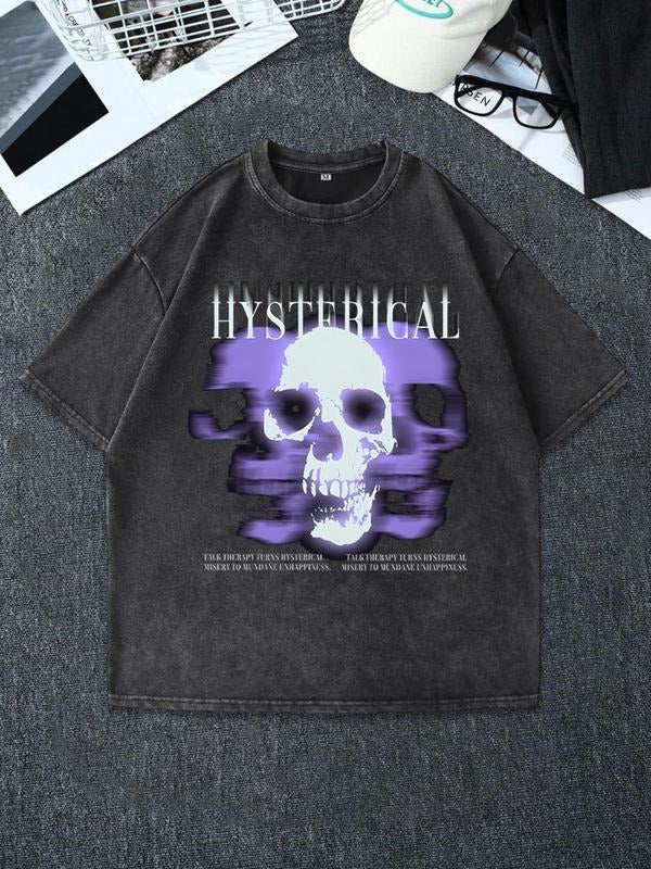 Men'WB shield Skull Print Round Neck Tee, Regular Fit Casual Short Sleeve Crew Neck T-shirt for Summer, Fashion Men'WB...