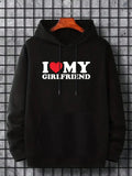 Men'WB shield Slogan Heart Graphic Long Sleeve Hoodie, Casual Regular Fit "Swoosh Love My GF" Print Drawstring...