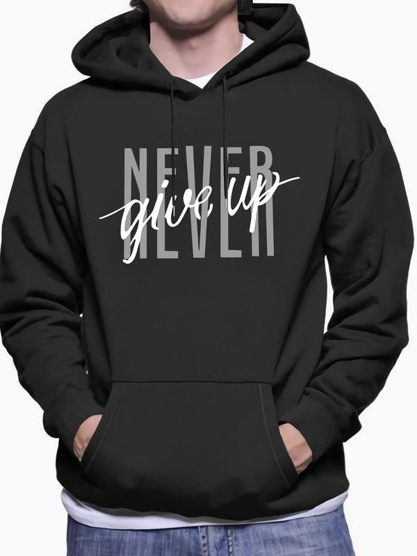 Men'WB shield Slogan Print Drop Shoulder Long Sleeve Hoodie, Regular Fit Trendy Casual Drawstring Pocket Hooded...