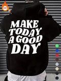 Men'WB shield Slogan Print Drop Shoulder Warm Hoodie, Fashion Casual Regular Fit Drawstring Pocket Hooded Sweatshirt for...