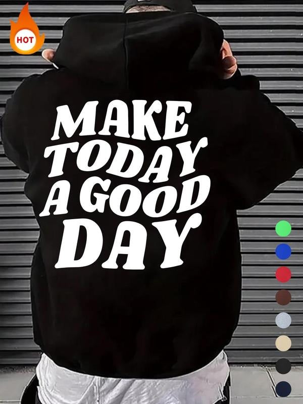 Men'WB shield Slogan Print Drop Shoulder Warm Hoodie, Fashion Casual Regular Fit Drawstring Pocket Hooded Sweatshirt for...