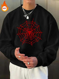 Men'WB shield Spider Web Print Drop Shoulder Fleece Lined Sweatshirt, Casual Long Sleeve Round Neck Pullover for Fall &...