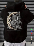 Men'WB shield Spiky hair fighters & Floral Print Drop Shoulder Hoodie, Japanese Style Street Regular Fit Drawstring...