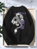 Men'WB shield Spiky hair fighters & Letter Print Drop Shoulder Sweatshirt, Loose Casual Long Sleeve Round Neck Pullover...