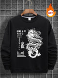 Men'WB shield Spiky hair fighters Print Round Neck TNF Lined Sweatshirt, Regular Fit Casual Japanese Print Long Sleeve...