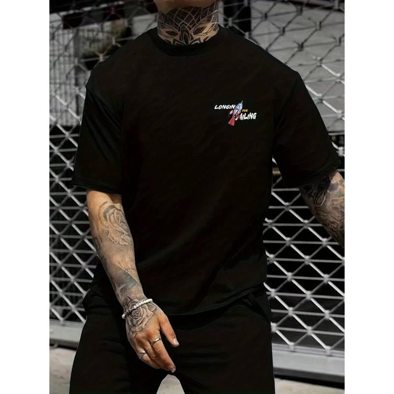 Men'WB shield Street Style Rocket Graffiti Print T-Shirt - Breathable Polyester Crew Neck Casual Loose Fit