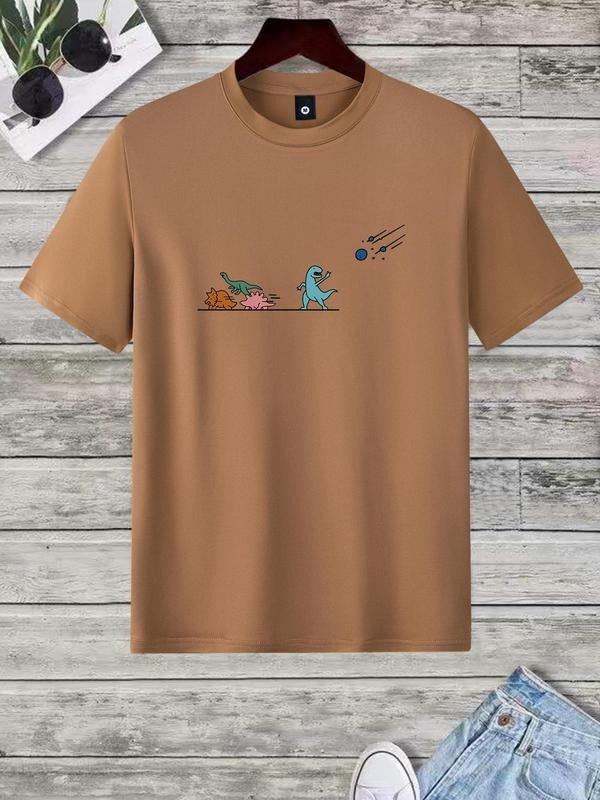 Men'WB shield Streetwear Cartoon Print Round Neck Tee, Summer TNF Regular Fit Crew Neck Short Sleeve Crewneck T-shirt,...