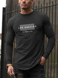 Men'WB shield Streetwear Letter Print Round Neck Long Sleeves Tee, Menswear, Regular Fit Crew Neck T-shirt, Casual Top...