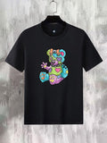 Men'WB shield Summer 2024 Cartoon Bear Print Round Neck Tee, Regular Fit Casual Short Sleeve Graphic T-Shirt for Summer,...