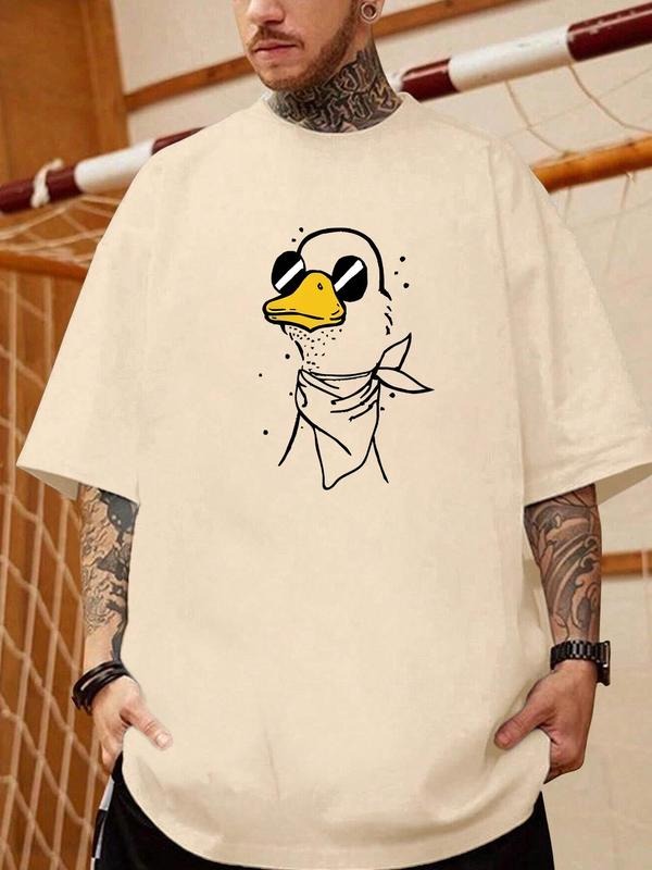 Men'WB shield Summer TNF Cartoon Duck Print Round Neck Tee, Regular Fit Casual Short Sleeve Crew Neck T-shirt for Summer,...