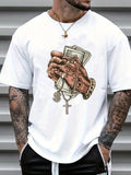 Men'WB shield Summer TNF Cartoon Print Drop Shoulder Tee, Regular Fit Casual Short Sleeve Round Neck T-Shirt for Summer,...
