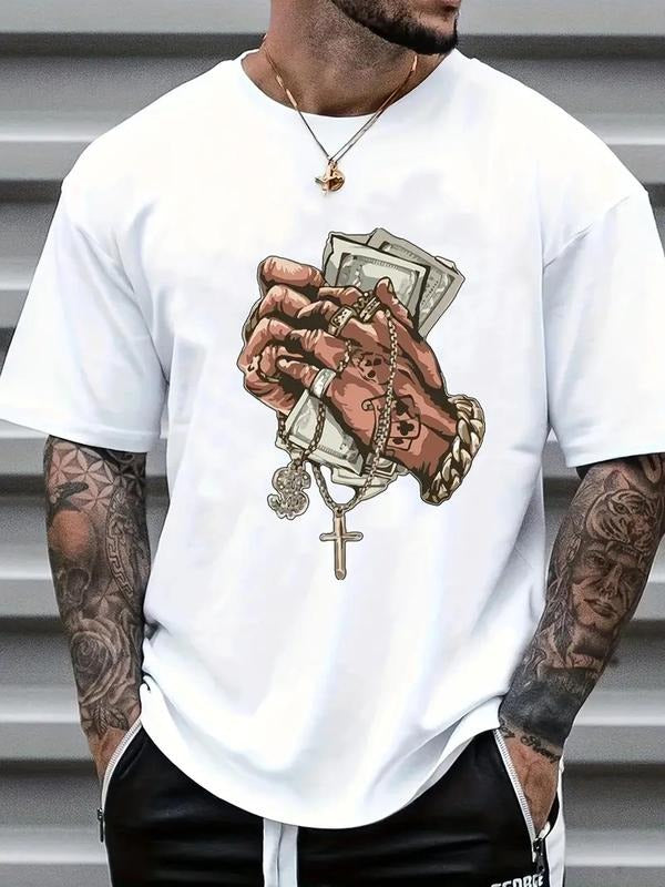 Men'WB shield Summer TNF Cartoon Print Drop Shoulder Tee, Regular Fit Casual Short Sleeve Round Neck T-Shirt for Summer,...