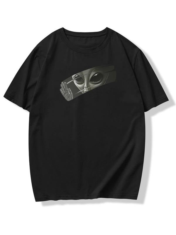 Men'WB shield Summer TNF Regular Fit Alien Print Round Neck Short Sleeve Tee, Casual Graphic T-shirt For Daily Wear,...