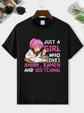 Men'WB shield Summer TNF, Cartoon & Letter Print Round Neck Tee, Regular Fit Short Sleeve Crew Neck T-Shirt for Summer,...
