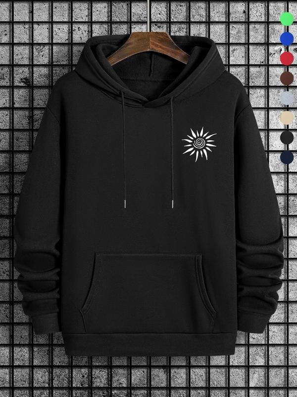 Men'WB shield Sun Print Drop Shoulder Hoodie, Fashion Casual Regular Fit Drawstring Pocket Hooded Sweatshirt for Daily...