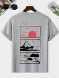 Men'WB shield Sunset & Bird Print Round Neck Tee, Loose Casual Short Sleeve T-shirt for Summer, Men'WB shield Top for...