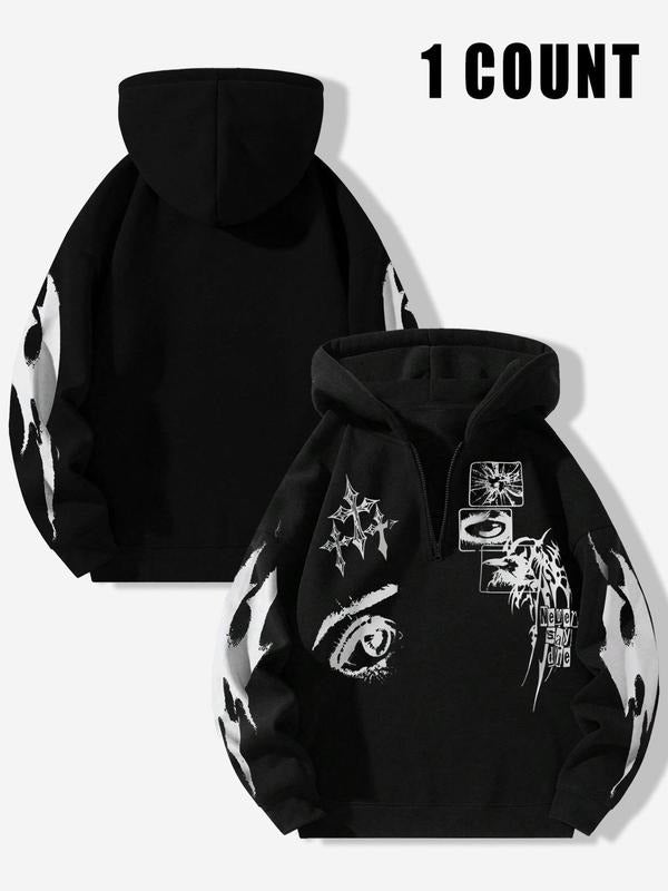 Men'WB shield TNF Lined Cross Graphic Half Zip Hoodie, Regular Fit Street Casual Long Sleeve Hooded Sweatshirt for Fall &...