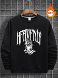 Men'WB shield TNF Lined Letter & Hand Print Sweatshirt, Regular Fit Casual Long Sleeve Crew Neck Pullover for Fall &...