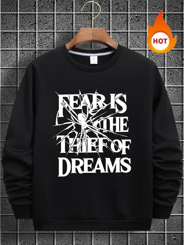 Men'WB shield TNF Lined Letter & Spider Print Round Neck Sweatshirt, Regular Fit Casual Long Sleeve Crew Neck Pullover...