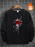 Men'WB shield TNF Lined Regular Fit Rose & Splash Ink Print Round Neck Sweatshirt, Casual Long Sleeve Crew Neck Pullover...