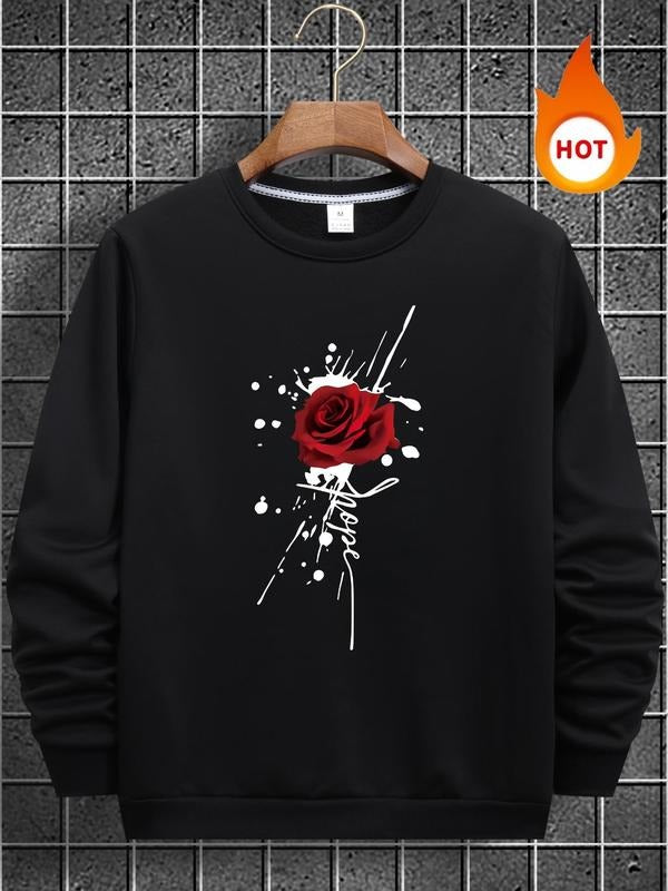 Men'WB shield TNF Lined Regular Fit Rose & Splash Ink Print Round Neck Sweatshirt, Casual Long Sleeve Crew Neck Pullover...
