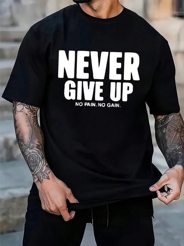 Men'WB shield TNF PAIN TNF GAIN Letter Print Tee, Regular Fit Casual Short Sleeve Round Neck T-shirt for Summer, Men'WB...