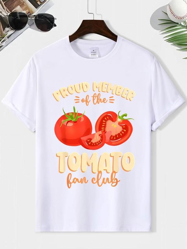 Men'WB shield Tomato & Letter Print Round Neck Graphic Tee, Loose Casual Fashion Short Sleeve T-shirt for Summer, Men'WB...