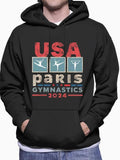 Men'WB shield USA Gymnastics Print Drop Shoulder Hoodie, Casual Regular Fit Drawstring Pocket Hooded Sweatshirt for...