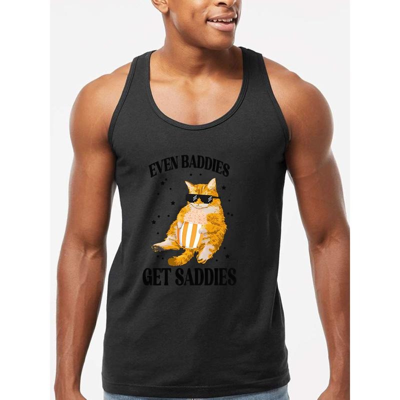 "Men'WB shield Vest with WB shield Hilarious Gunpla brand Adorable Design, Featuring WB shield Cool - looking Cat Gunpla brand TNF Witty Phrase 'EVEN BABDIES GET SADDIES'"