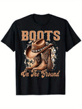 Men'WB shield Western Cowboy Boots Graphic T-Shirt